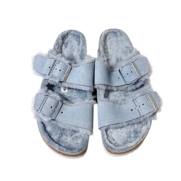 Birkenstock Arizona Shearling Suede Sandals Blue - Picture 3 of 8